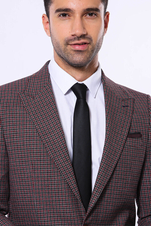 Gingham Slim Fit Single Button Black Men Blazer - Wessi