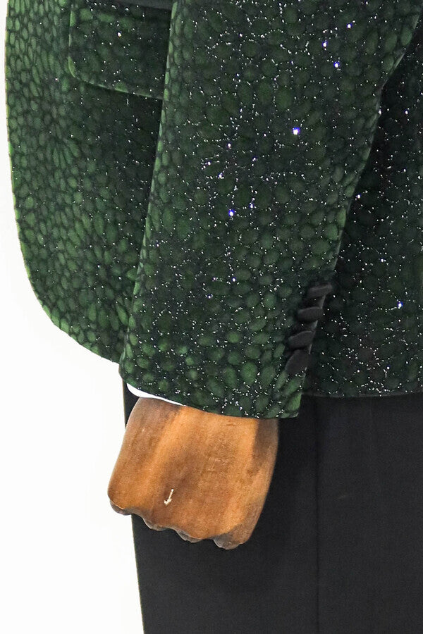 Glitter Floral Patterned Dark Green Men Prom Blazer - Wessi