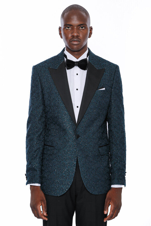 Glitter Pattern Green Men Prom Blazer - Wessi