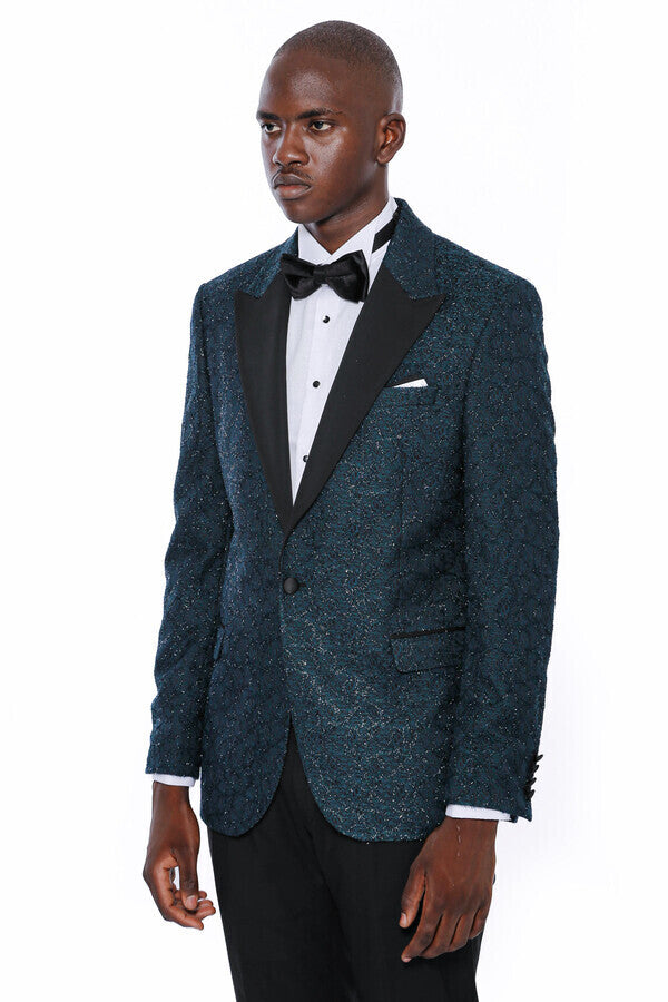 Glitter Pattern Green Men Prom Blazer - Wessi