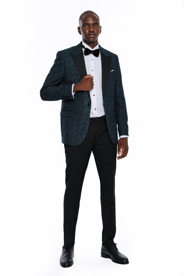 Blazer de fiesta para hombre con estampado de purpurina verde - Wessi