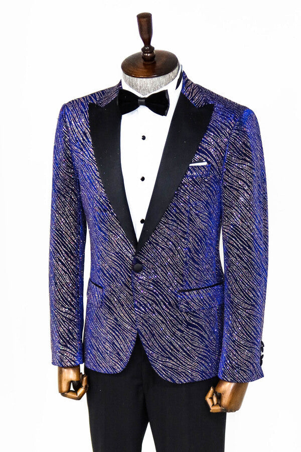 Blazer de fiesta ajustado con estampado de purpurina en azul marino para hombre - Wessi