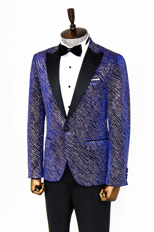 Blazer de fiesta ajustado con estampado de purpurina en azul marino para hombre - Wessi