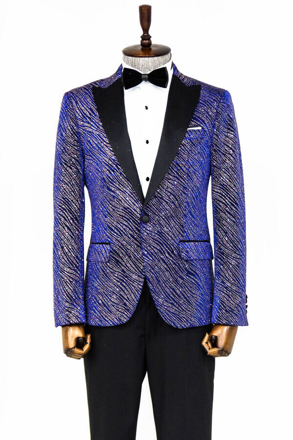 Blazer de fiesta ajustado con estampado de purpurina en azul marino para hombre - Wessi