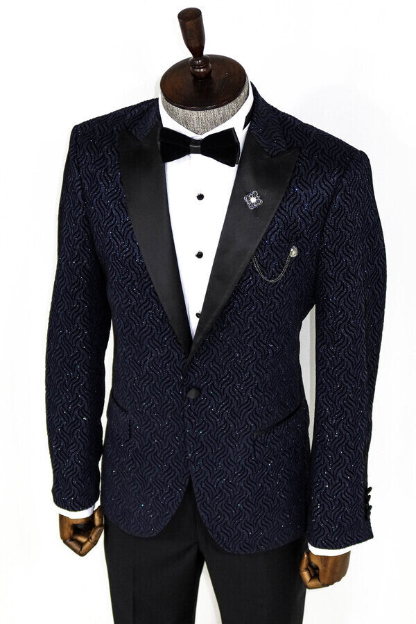 Blazer de fiesta para hombre en azul marino brillante con purpurina - Wessi