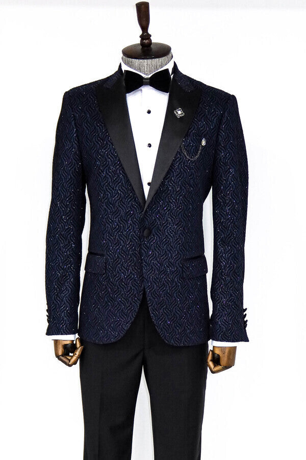 Blazer de fiesta para hombre en azul marino brillante con purpurina - Wessi