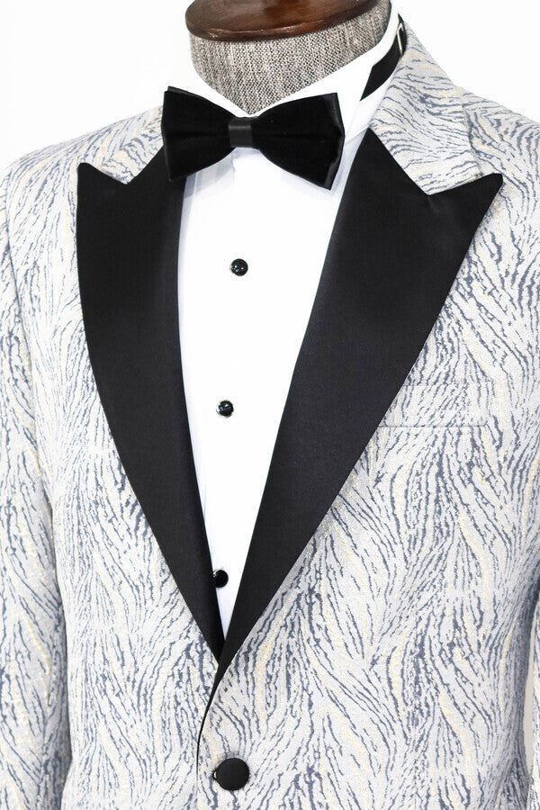 Glittery Patterned Light Blue Men Prom Blazer - Wessi