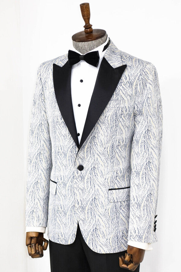 Glittery Patterned Light Blue Men Prom Blazer - Wessi