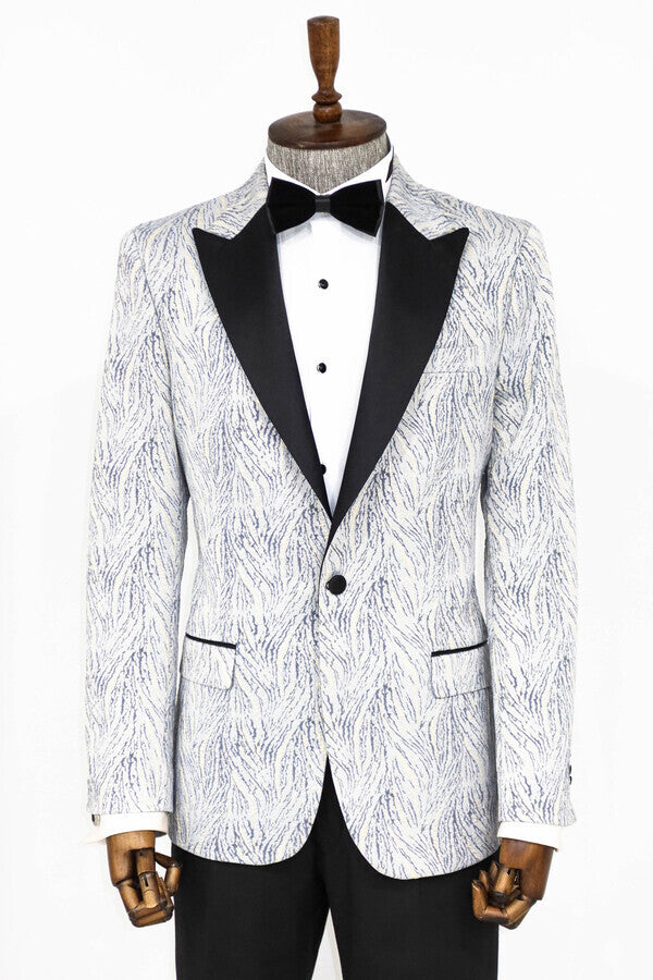 Glittery Patterned Light Blue Men Prom Blazer - Wessi