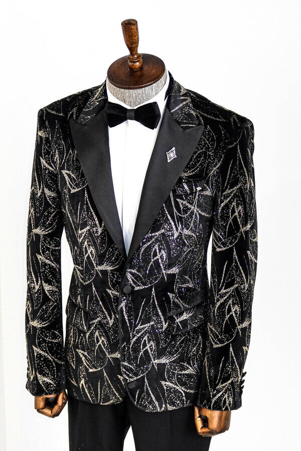 Glittery Slim Fit Black Men Prom Blazer - Wessi