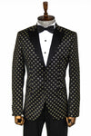 Gold Diamond Pattern Over Black Tuxedo Blazer - Wessi