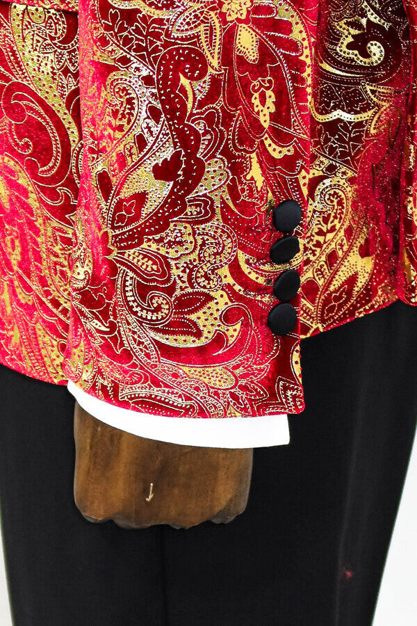 Blazer de fiesta para hombre con estampado dorado sobre rojo - Wessi