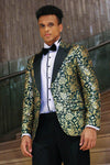 Blazer de fiesta ajustado con estampado de rosas doradas para hombre, color verde - Wessi