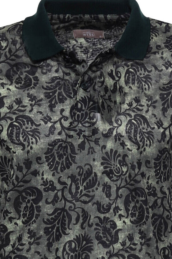 Camiseta de cuello alto con estampado floral verde para hombre - Wessi