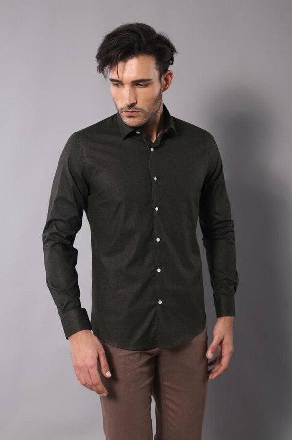 Green Self Patterned Slimfit Shirt - Wessi