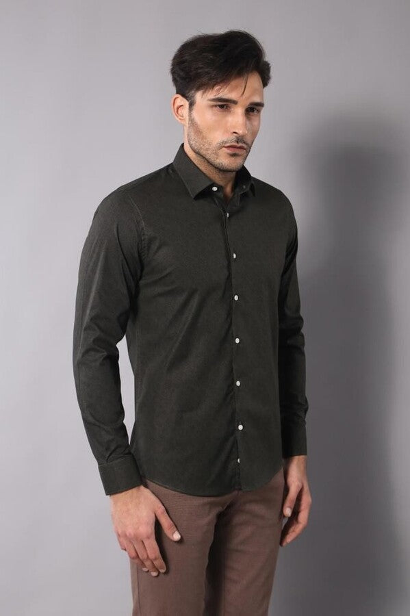 Green Self Patterned Slimfit Shirt - Wessi