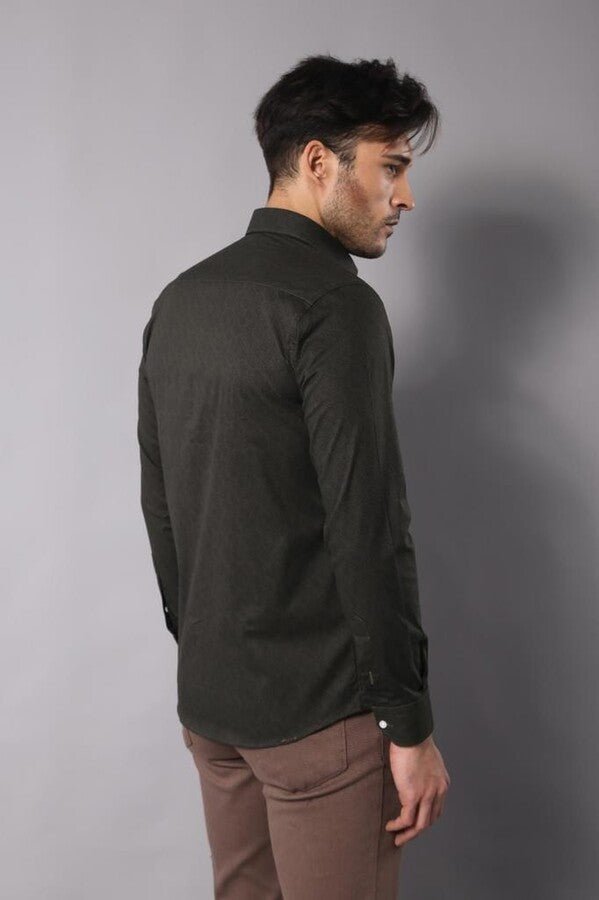 Green Self Patterned Slimfit Shirt - Wessi