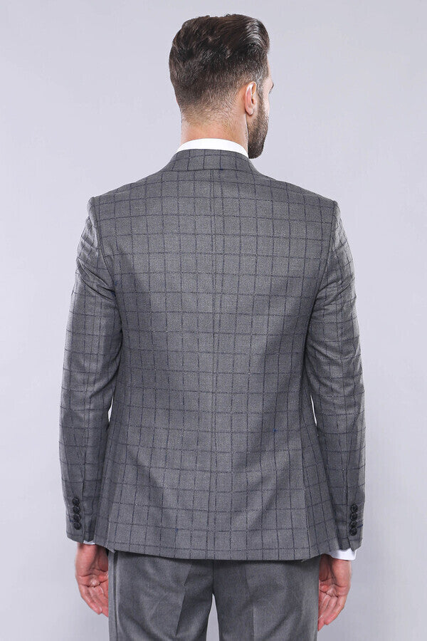 Grey Vested Checked Suit - Wessi