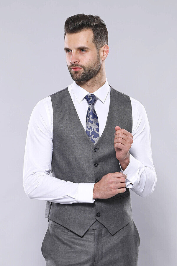 Grey Vested Checked Suit - Wessi