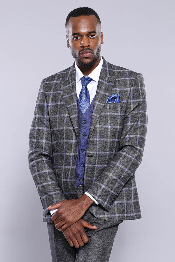 Grey Blue Checked Suit - Wessi