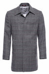 Grey Checked Hidden Button Peak Lapel Coat - Wessi