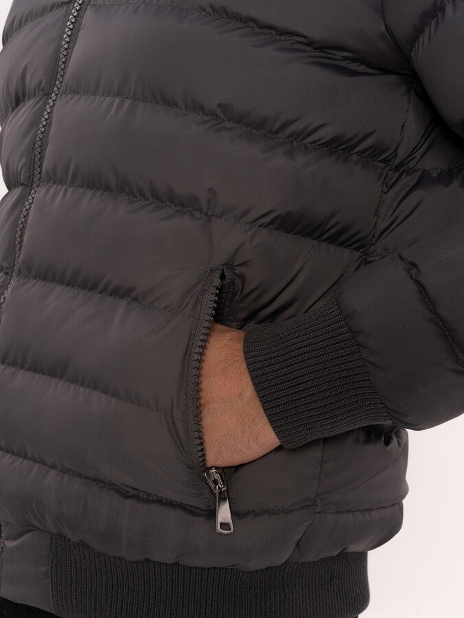 Grey Men's Puffer Coat with Fur - Wessi