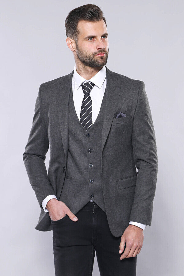 Grey Plain Blazer and Vest Set | Wessi