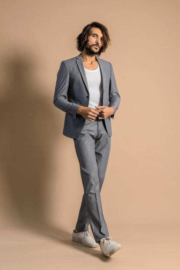 Grey Slim Fit Men's Suit with Vest | Wessi