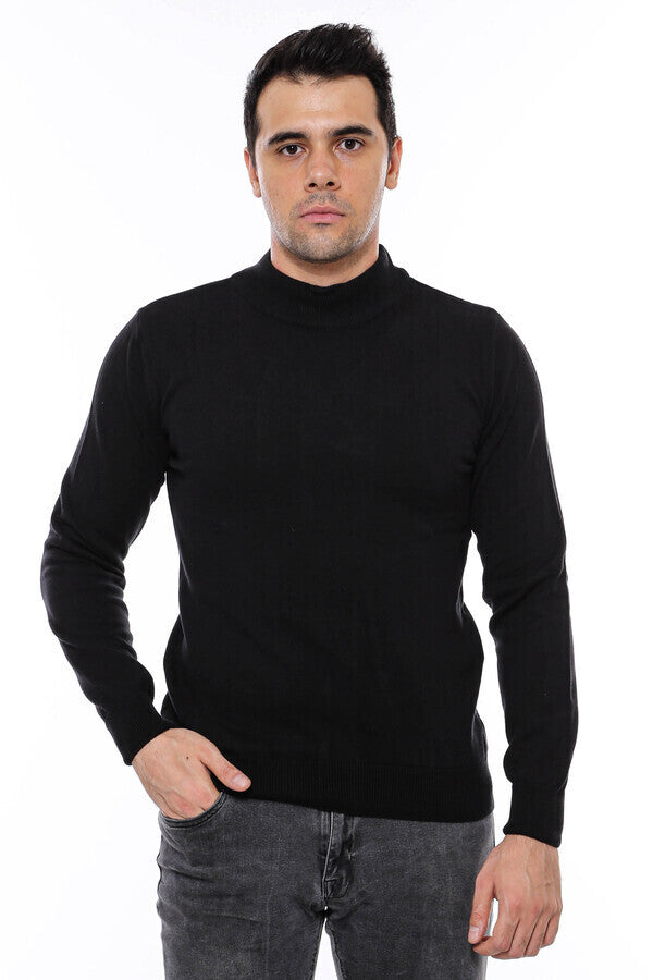 Half Turtleneck Black Knitwear Sweater - Wessi