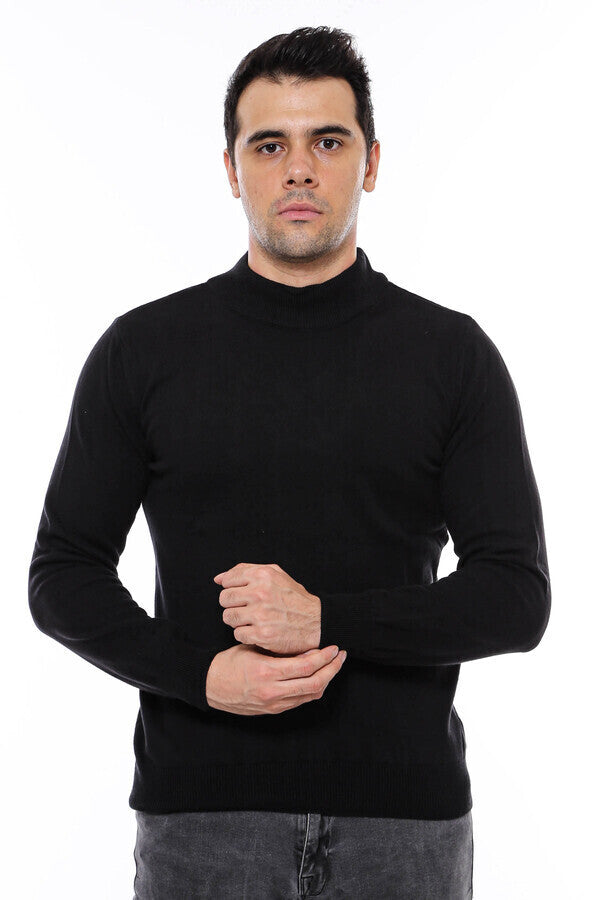 Half Turtleneck Black Knitwear Sweater - Wessi