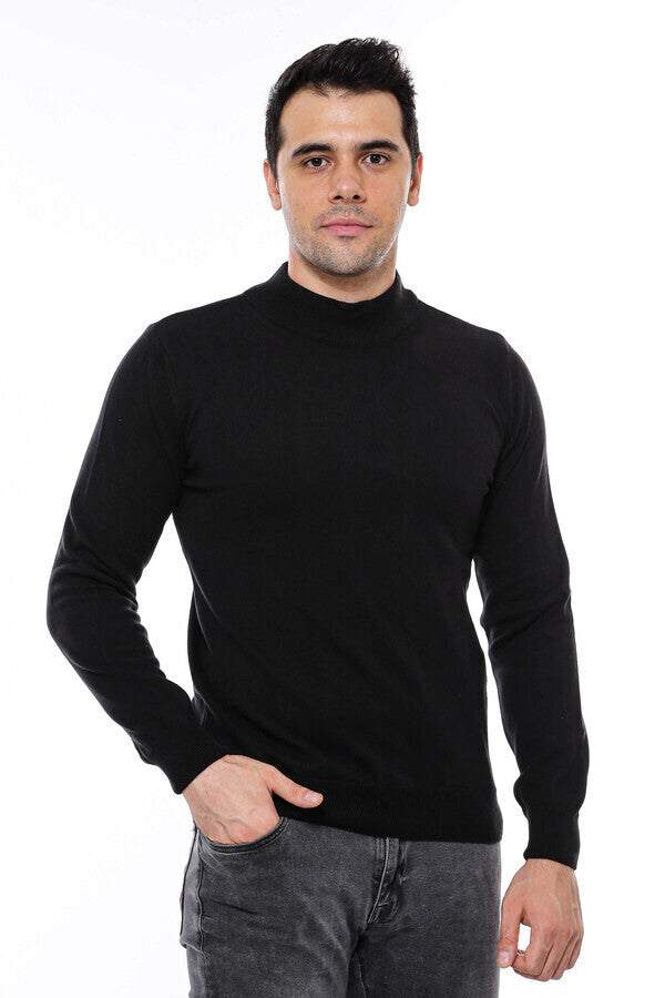 Half Turtleneck Black Knitwear Sweater - Wessi