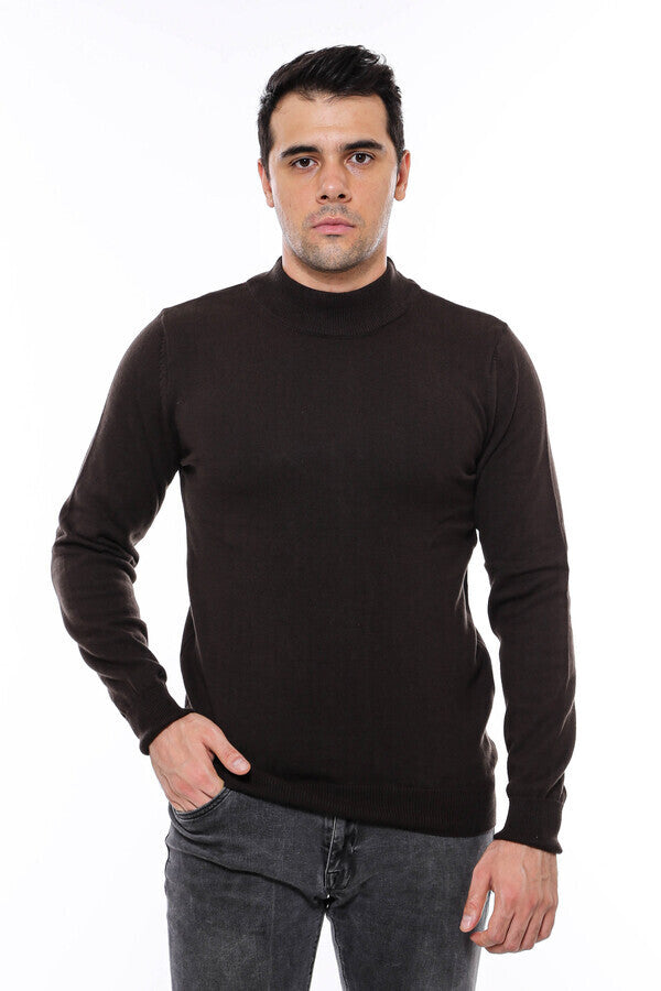 Half Turtleneck Brown Knitwear Sweater - Wessi