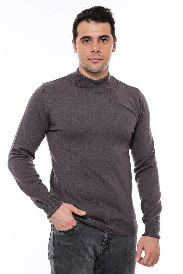 Half Turtleneck Dark Grey Knitwear Sweater - Wessi