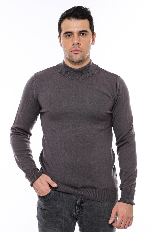 Half Turtleneck Dark Grey Knitwear Sweater - Wessi