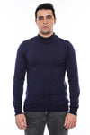 Half Turtleneck Knitwear Navy Blue Men Sweater - Wessi