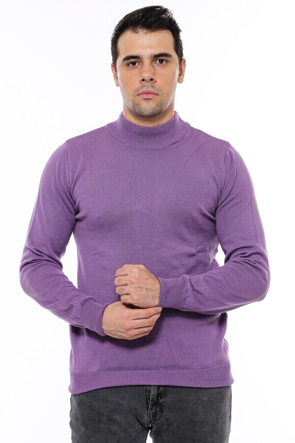 Half Turtleneck Purple Knitwear Sweater - Wessi