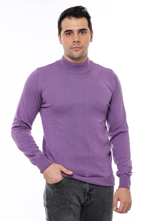 Half Turtleneck Purple Knitwear Sweater - Wessi