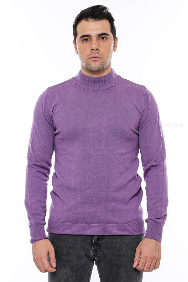 Half Turtleneck Purple Knitwear Sweater - Wessi