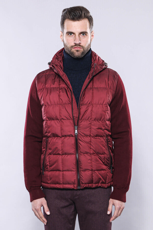 Hooded Burgundy Coat Jacket - Wessi