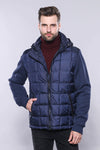 Hooded Navy Blue Men Winter Coat - Wessi