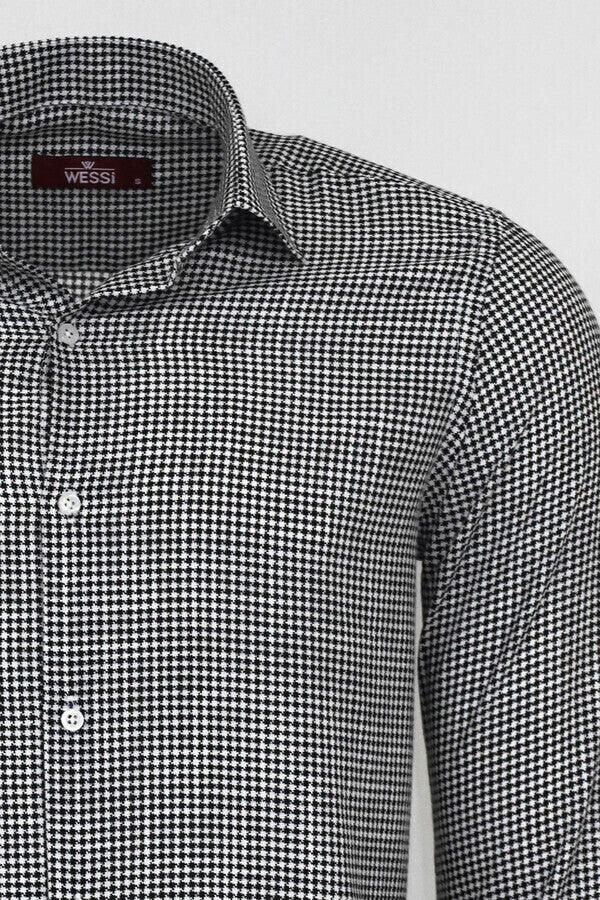 Camisa negra con estampado de pata de gallo para hombre - Wessi