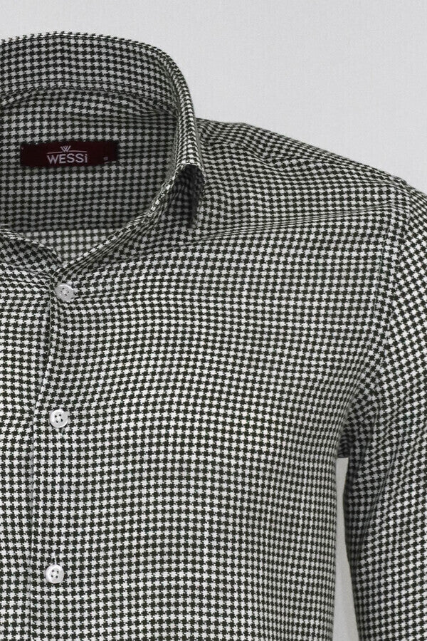 Camisa verde con estampado de pata de gallo para hombre - Wessi