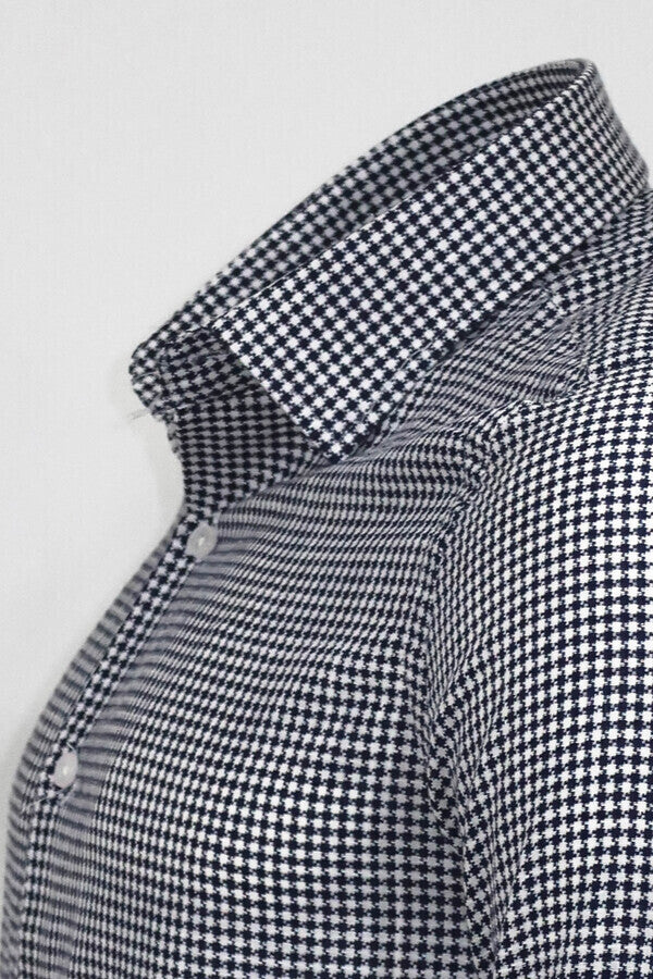 Houndstooth Pattern Navy Blue Men Shirt - Wessi