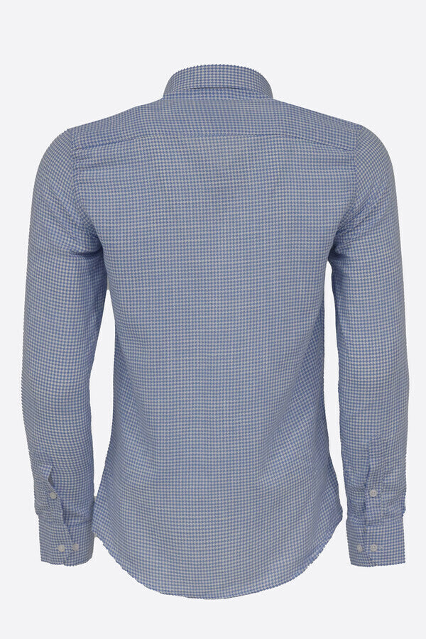 Houndstooth Pattern Sky Blue Men Shirt - Wessi