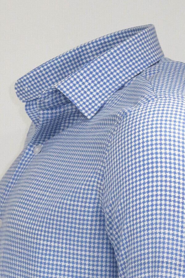 Houndstooth Pattern Sky Blue Men Shirt - Wessi