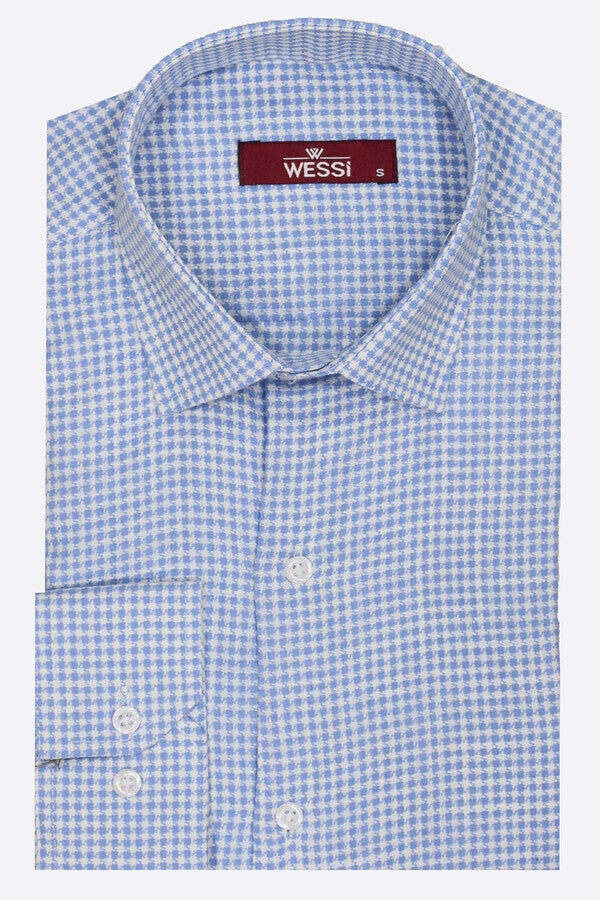 Houndstooth Pattern Sky Blue Men Shirt - Wessi