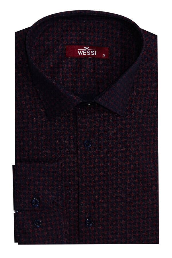 Camisa de hombre en color burdeos con estampado de pata de gallo y corte ajustado - Wessi