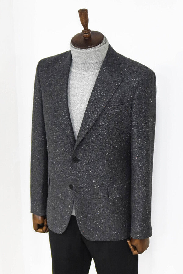 Houndstooth Pattern Wool Anthracite Men Blazer - Wessi