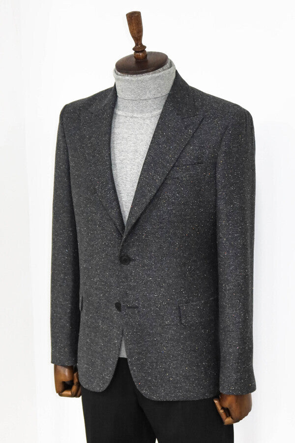 Houndstooth Pattern Wool Anthracite Men Blazer - Wessi