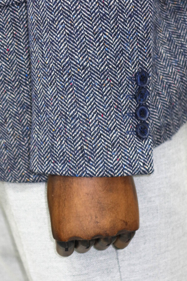 Houndstooth Pattern Wool Blue Men Blazer - Wessi